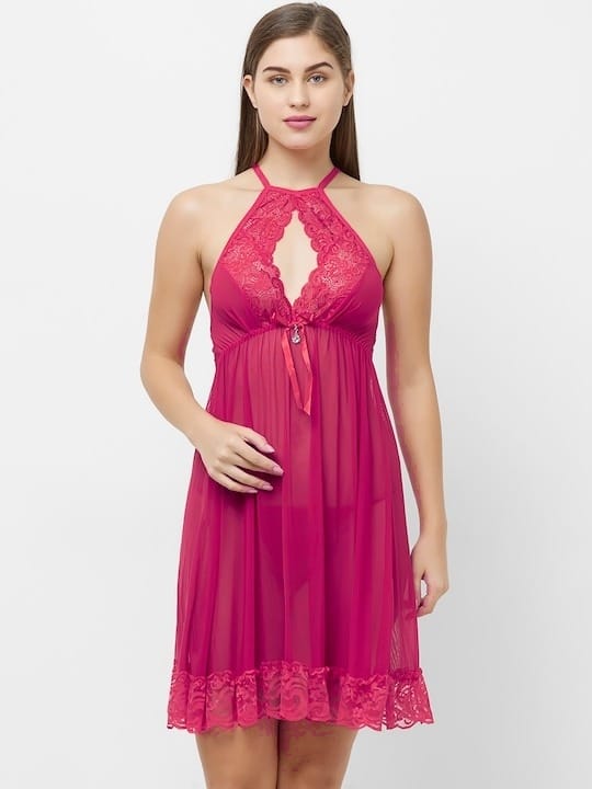 Sexy Semi Transparent Short Gown Lingerie With Panty